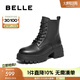 百麗（Belle）厚底增高馬丁靴女商場(chǎng)款真皮戶外短靴3N140DD4 黑色-單里 37 (235mm)