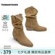 TOOMANYSHOES  【吳昕同款】 秋日記憶騎士靴高跟短靴尖頭短靴美拉德堆堆靴 淺卡其（尖頭款）【預(yù)售12天】 36