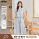 MsShe【條紋綁帶收腰連衣裙】大碼女裝2025秋裝胖mmV領(lǐng)襯衫長(cháng)裙子 【印花梭織】水晶藍色現貨 2XL