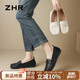 ZHR樂(lè)福鞋女簡(jiǎn)約休閑平底豆豆單鞋女柔軟真牛皮鞋子女 BT122 黑色 40
