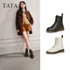 他她（TATA）靴子經(jīng)典英倫風(fēng)復古加絨馬丁靴厚底女靴真皮短靴WUY02DZ4 黑色（單里）- 38