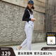 dickies背帶褲 撞色壓線(xiàn)設計 女式寬松工裝長(cháng)褲 背帶褲女DK008093 白色 XS