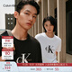 Calvin KleinJeans25夏季男女情侶休閑ck字母純棉落肩袖寬松短袖T恤4RAB823 YAA-月光白 L