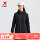 特步門(mén)店同款運動(dòng)針織連帽上衣女2025新款純色開(kāi)衫外套975128940063 正黑色 XL