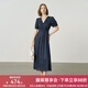 顏域波點v領連衣裙女2025夏季新款收腰顯瘦通勤過膝長款雪紡裙子 藍波點 XL