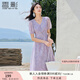 香影紫色碎花裙連衣裙女2025夏裝新款氣質(zhì)通勤中長法式v領(lǐng)雪紡裙 淺紫 L 165/88A/110-125斤