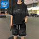 真維斯（Jeanswest）新中式國風(fēng)t恤男士夏季2026新款休閑運動(dòng)夏裝短袖短褲冰絲套裝男 8971黑色 XL 碼【120-140斤】