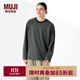 無(wú)印良品（MUJI）男式 天竺編織 圓領(lǐng)長(cháng)袖T恤男士打底衫男款25年春季 AB1MLA5S 黑色條紋 M （170/92A）