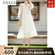 ZXEGI高檔早秋女裝100%桑蠶絲仙女裙真絲刺繡網(wǎng)紗白色中長(cháng)款連衣裙法式 白色滿(mǎn)天星 S