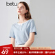 百圖betu女裝夏季新款T恤圓領(lǐng)拼接假兩件正肩顯瘦短袖女2406T08 藍色 L