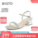 百思圖24夏氣質(zhì)鉆帶舒適粗跟女一字帶銀色涼鞋TT109BL4 銀色 38
