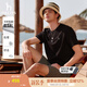 哈吉斯（HAZZYS）男女裝 夏季【情侶款】圓領(lǐng)上衣簡(jiǎn)約純色百搭短袖T恤 黑色BK -男款 L （175/96A 48） 男