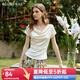 Olrain歐芮兒法式慵懶蕩領(lǐng)顯瘦短袖T恤女夏季2025新款短袖上衣 杏色 S