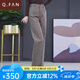 恰凡（QIAFAN）毛呢闊腿褲女秋冬2025新款呢子褲子加絨加厚女褲春秋人字紋直筒褲 卡其 S  26