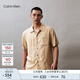 Calvin Klein內衣夏季男士美拉德休閑ck字母滿(mǎn)印紐扣翻領(lǐng)短袖家居睡衣NM2578NCF-卡其XL