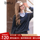 百圖betu女裝2025春季新款衛(wèi)衣翻領(lǐng)假兩件休閑寬松百搭衛(wèi)衣女2501T21 寶蘭 L