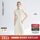 朗姿【蘭亭敘】真絲提花長裙氣質(zhì)設(shè)計2025年夏季新款高級感連衣裙 米白色 L