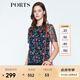 PORTS寶姿 新品商場同款女裝 夏季新品紅花藍(lán)屋荷葉邊領(lǐng)上衣 丈青印花 S (4)