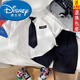 迪士尼（Disney）2025新款洋氣寶寶夏季帥氣襯衣兩件套兒童夏裝男童短袖襯衫套裝 白襯衫領(lǐng)帶套裝 90