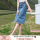 香影牛仔半身裙女2025夏裝新款復古中長(cháng)款裙子修身顯瘦高腰直筒裙 牛仔藍 M