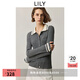 LILY2025秋新款綿羊毛混紡撞色修身顯瘦休閑通勤針織開(kāi)衫短外套女 503灰白 M
