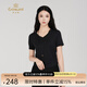 喬萬尼女裝T恤衫短袖V領(lǐng)純色上衣2025夏季新款舒適透氣EZ2C128 礦石黑 L
