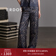 ERDOS 春夏桑蠶絲闊腿褲幾何定位印花時尚百搭女長褲休閑褲 藏藍 165/72A/L