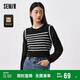 森馬針織衫女短款假兩件條紋拼接內(nèi)搭春優(yōu)雅套頭衫101124107001