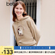 百圖betu女裝冬新款衛(wèi)衣減齡毛巾繡圖案字母連帽加絨衛(wèi)衣2310T44 卡其色 L