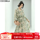 COCOBELLA重工對絲提花雪紡連衣裙夏度假風(fēng)束腰茶歇裙FR157 花色 S
