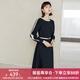 顏域圓領(lǐng)長(cháng)袖連衣裙女裝2024新款春裝黑色中長(cháng)款簡(jiǎn)約通勤氣質(zhì)裙子 黑色 2XL
