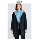 LILY2025冬新款女裝格雷系假兩件可拆卸衛衣連帽寬松開(kāi)衫毛呢外套 509深灰 L