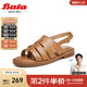 拔佳（Bata）羅馬涼鞋女夏商場(chǎng)新款羊皮鏤空復古軟底羅馬涼鞋AON06BL4 棕色 35