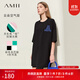 AMII女裝2025秋季新款極簡(jiǎn)chill寬松中長(cháng)落肩短袖繡花空氣層T 黑色 均碼