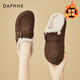 DAPHNE達芙妮冬季加絨包頭半拖女新款絨面休閑厚底勃肯鞋冬款棉拖鞋 深棕色 跟高4.5cm 37 (235mm) 標準碼