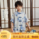 ASK JUNIOR男童夏裝2025薄款透氣盤扣立領(lǐng)短袖寬松短褲國風(fēng)兩件套 藍(lán)色 170