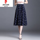 皮爾卡丹碎花a字半身裙中長(cháng)款春夏季新款雪紡紗裙顯瘦洋氣大擺百褶裙子女 藍色碎花 XL:建議112-120斤