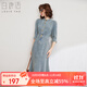 白鹿語春秋復(fù)古魚尾牛仔裙立體小翻領(lǐng)修身中長(zhǎng)款連衣裙 淺藍(lán)色 XL 
