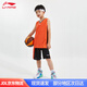 李寧兒童運動套裝男童套裝夏款舒適透氣無袖短褲套裝 火焰橙/黑色-1 140