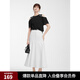 ELLE黑色撞色貝殼繡露肩短袖女2025夏新款設計感優(yōu)雅寬松別致T恤 黑色 L