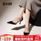 ZHR鉚釘高跟鞋女氣質(zhì)尖頭名媛風(fēng)細跟單鞋性感包頭涼鞋女 IE02 黑色38