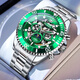勞力士王子瑞士進(jìn)口綠水鬼手表男士全自動(dòng)機械表鏤空商務(wù)防水夜光名牌男表 瑞士男表-白銀綠面( 鋼帶款 )