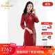 喬萬(wàn)尼新品旗袍喜宴禮服重磅手工刺繡連衣裙收腰EI3E248101 棗泥紅 M
