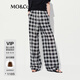 MO&Co.休閑褲2025夏新品天絲綿羊毛高腰黑白格紋闊腿褲M(mǎn)BE2PAT047 黑白格色 M /165