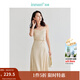 茵曼（INMAN）【商場(chǎng)同款】醋酸吊帶裙2025夏季女裝新品捏褶收腰A字長(cháng)裙子 淡卡其 M
