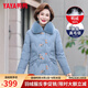 鴨鴨中年媽媽羽絨服女冬裝短款加厚保暖毛領(lǐng)中老年人保暖奶奶棉襖外套 藍色 L