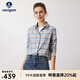 Navigare意大利小帆船通勤襯衫女士秋季長(cháng)袖格子襯衣寬松純棉撞色格紋衫衣 冰水藍/灰 M
