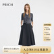 PRICH針織拼接V領(lǐng)連衣裙2025夏季新款短袖收腰修身氣質(zhì)通勤長(cháng)裙女 19黑色 L
