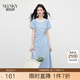 熙世界sllsky藍(lán)色格紋掐腰連衣裙夏短袖花邊圓領(lǐng)獨(dú)特漂亮收腰氣質(zhì)長(zhǎng)裙 淺藍(lán)格 L