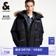 杰克·瓊斯（JACK&JONES）男裝衣服冬季新款戶外工裝風(fēng)中長款撞色寬松大毛領(lǐng)連帽羽絨服男士 E43 純黑色 L 180